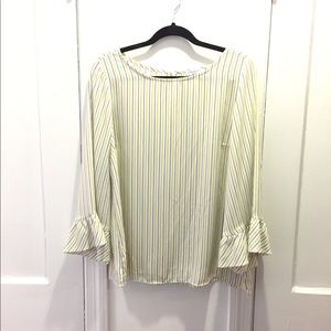 3/$15 Blue yellow striped blouse bell sleeve XL